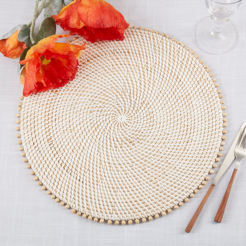 Dempsey Rattan No Pattern Round Placemat, Natural