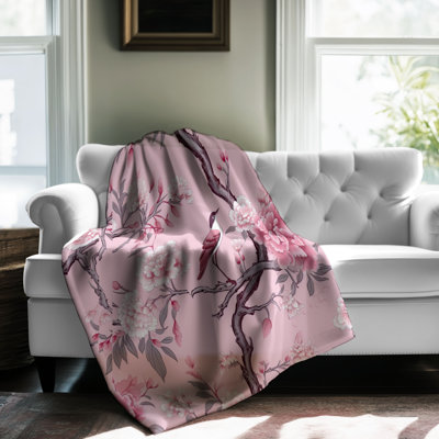 Blush Chinoiserie Delight - 1 Piece Premium Sherpa Throw Blanket