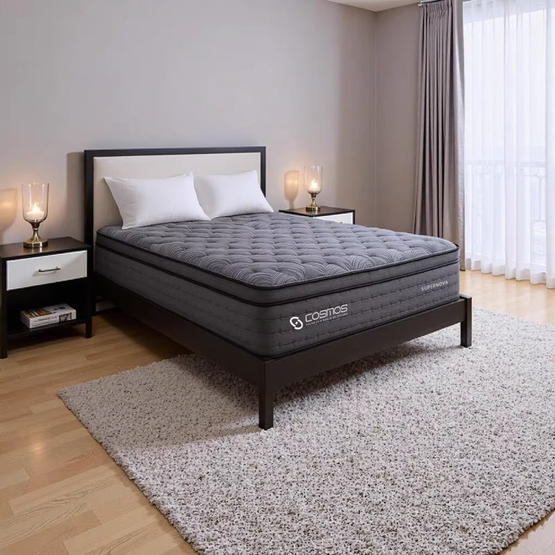 BALANCE California King 12" Pocket Innerspring Mattress with Memory Foam and Foam Encased Core, Gray, California King