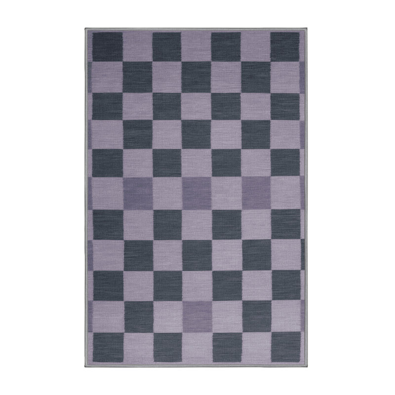 Tapis gris à carreaux lavable à la machine, Rectangulaire 3 pi x 5 pi