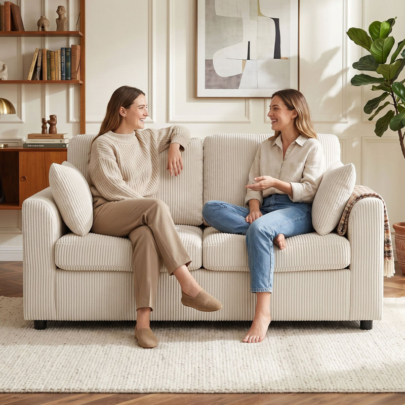3 Seater Corduroy Sofa, 144cm W - 2 Seater, Beige