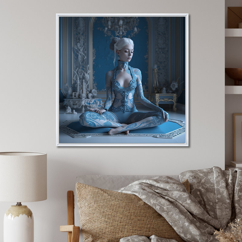 Spiritual Elegance Yogini Goddess Meditation I - reproduction sur toile, 36" H x 36" W, Cadre flottant blanc
