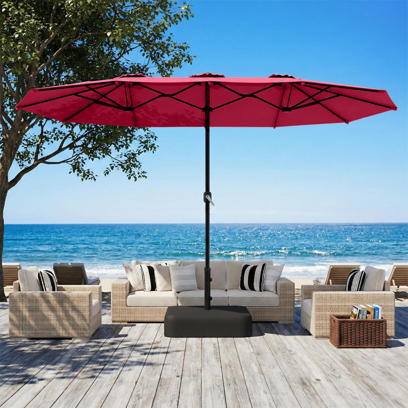 Parasol d'extérieur double face avec base incluse, Rouge