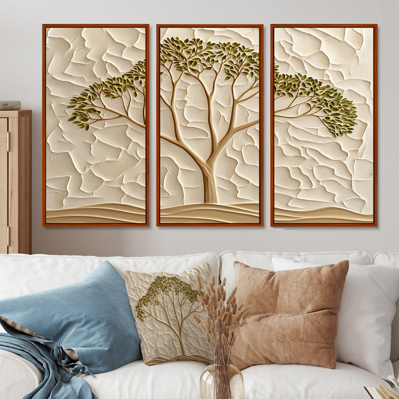 «Minimal Acacia Tree Landscape I», ensemble d'art mural d'acacia, H 28 po x l 36 po, Reproduction avec cadre flottant, Brun
