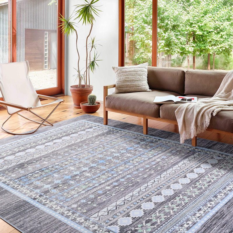 Groner Machine Washable Moroccan Area Rug Aztec Geometric Carpet With Non-Slip Backing, Rectangle 6' x 9'
