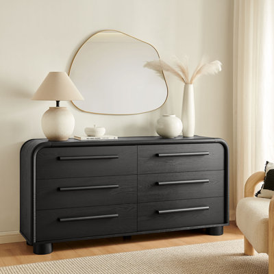 Bellamy Curved 6-Drawer Dresser in Black Oak