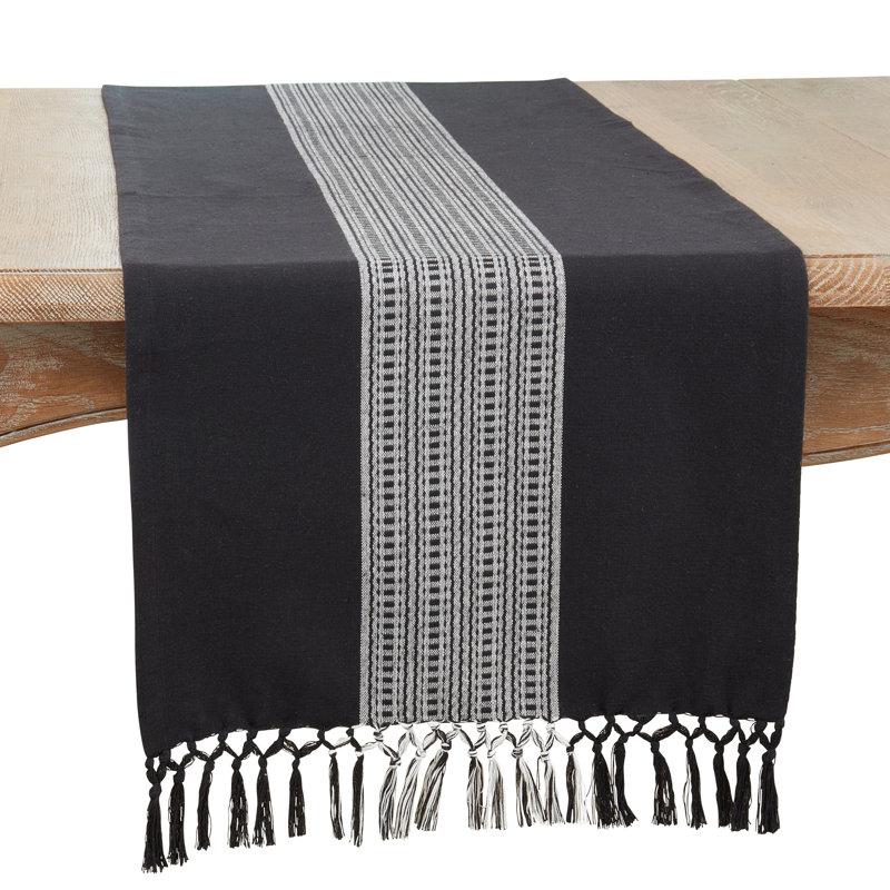 Floral 100% Cotton Table Runner, Black
