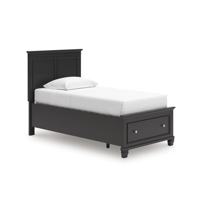 Lit simple avec panneau de rangement Lanolee, Lit simple, Black