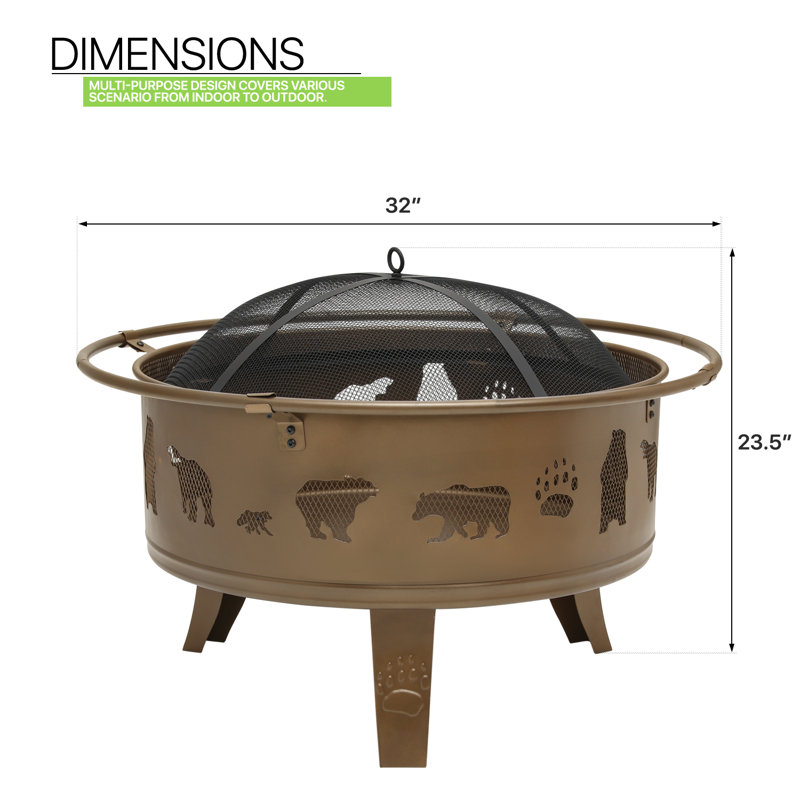 32-Inch Gold Painted Round Wood Burning Fire Pit