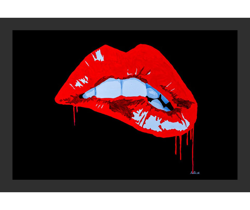 Lèvres, baiser sexy, impression encadrée, H 18,5 po x l 26,5 po x P 1po, Cadre noir