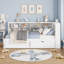 Lit de jour en bois blanc pleine grandeur avec 2 tiroirs de rangement, ports de chargement USB et tablette double couche - Conception compacte et pratique pour les maisons modernes