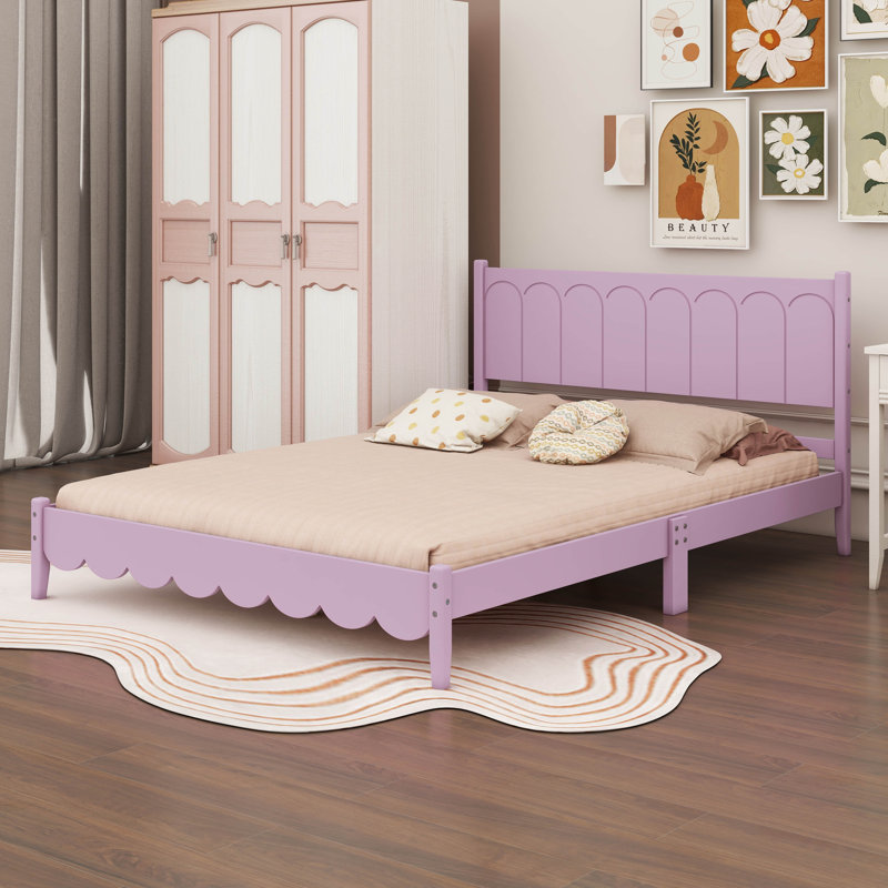 Retro Style Bed with Rectangular Headboard, Pink, Queen