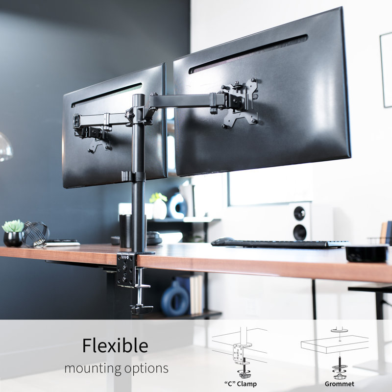 Black Dual Monitor Desk Mount with Adjustable Arms for 32" Screens