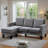 3 Seat L-shaped Sofa With Linen Fabric And Movable Ottoman, Convertible Sectional Couches-1489998308