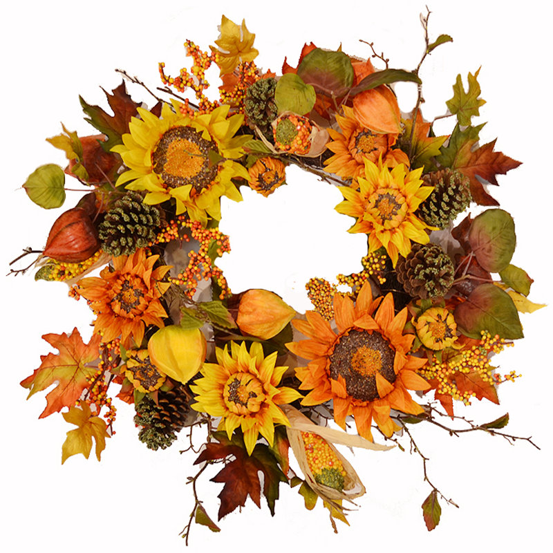 Faux Sunflower Polyester 23'' Wreath