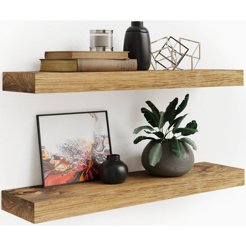 Sporgh 2 Piece Pine Solid Wood Floating Shelf, Black, 2" H  x 5.5" W x 15" D