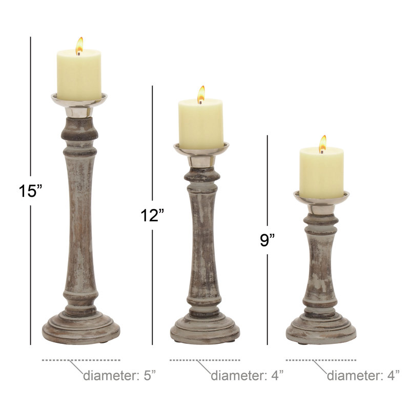 Elegant Mango Wood 9'' Traditional Candlestick Set in Brown
