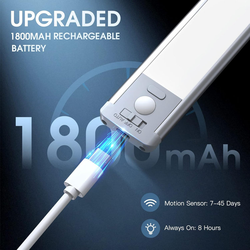 Éclairage sous-armoire de 10 po, paquet de 2 avec capteur de mouvement rechargeable pour l'intérieur, 5 lumières à DEL à intensité variable pour le placard, lumières sous le comptoir sans fil pour la cuisine, escaliers