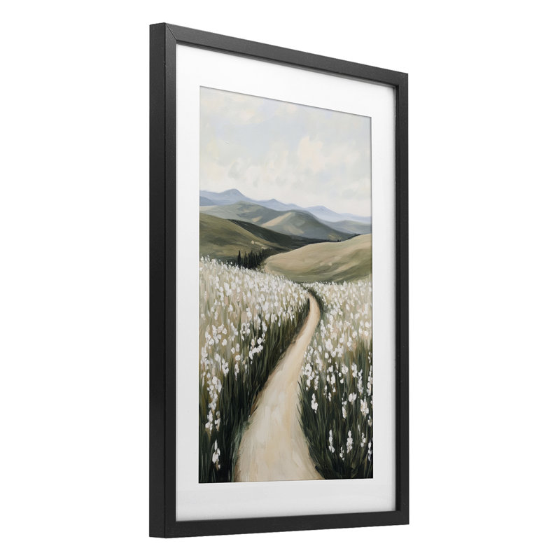 «White Hyacinth Meadow Path», reproduction sous verre encadrée, design par Petal Prints Design, H 20 po x l 14 po