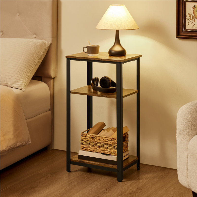 Rustic Metal Frame End Table with Shelves 