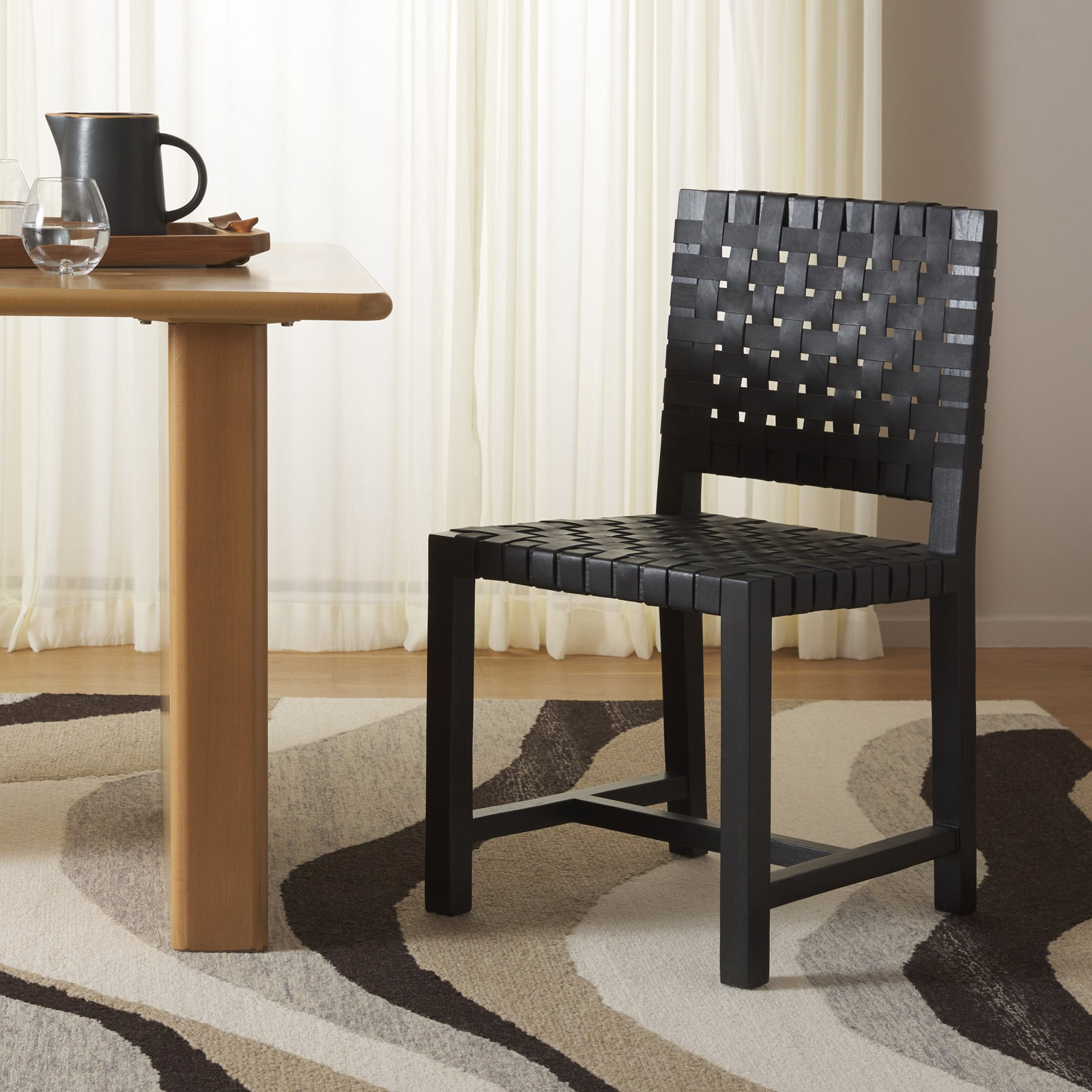 Erline 18.11'' H Leather Upholstered Side Chair, Black/Black
