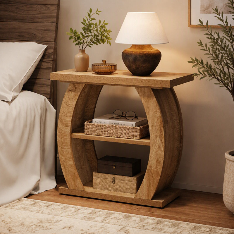 Table de bout étroite, table d'appoint de ferme à 2 niveaux avec structure incurvée