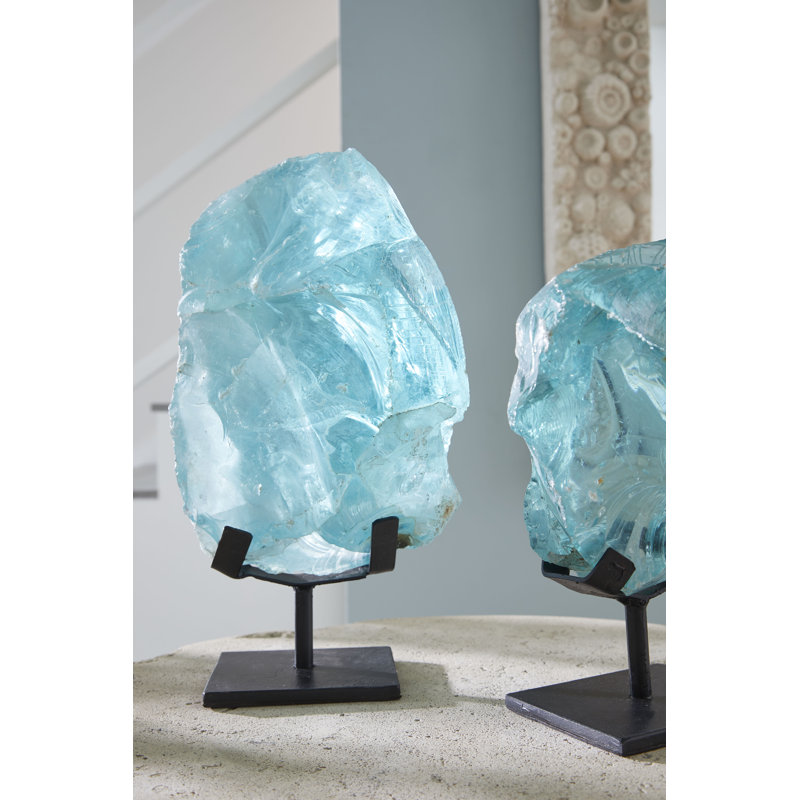 Sculpture en verre réfractaire, bleu, sur base