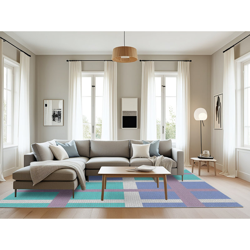 Tapis géométrique bleu / vert Antonya, Rectangle 8 pi x 12 pi