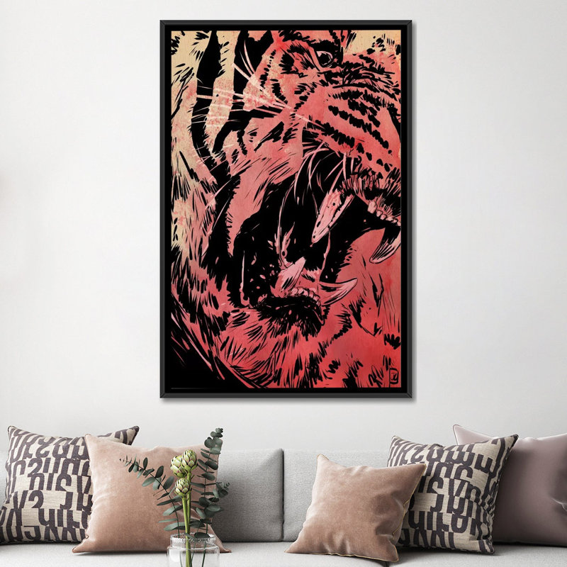 « roar » par giuseppe cristiano, peinture sur toile tendue, H 26 po x l 18 po x P 1,5 po, Toile avec cadre noir, Pas de tapis