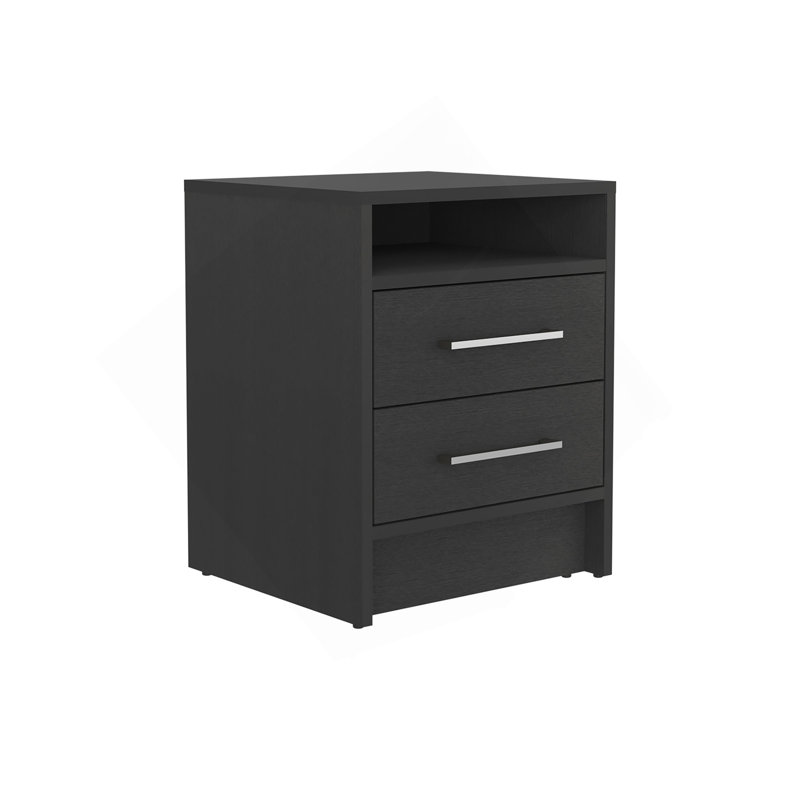 Ensemble de chambre à coucher 3 pièces, armoire London + 2 tables de chevet Leyva, noir