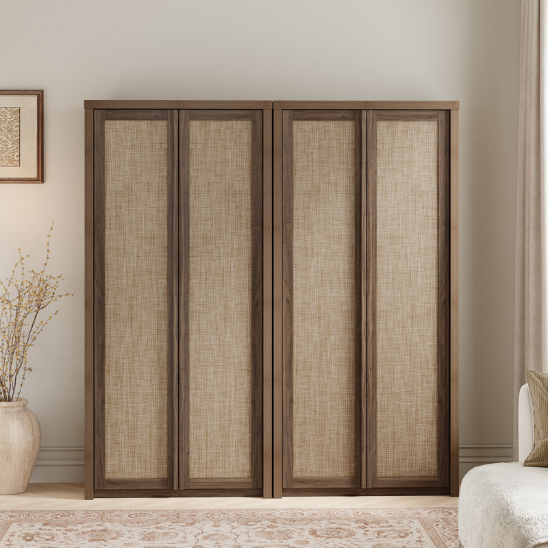 Armoire de rangement de 66,9 po de hauteur avec poignée en bois massif Retro Minimalisme (ensemble de 2, Marron foncé