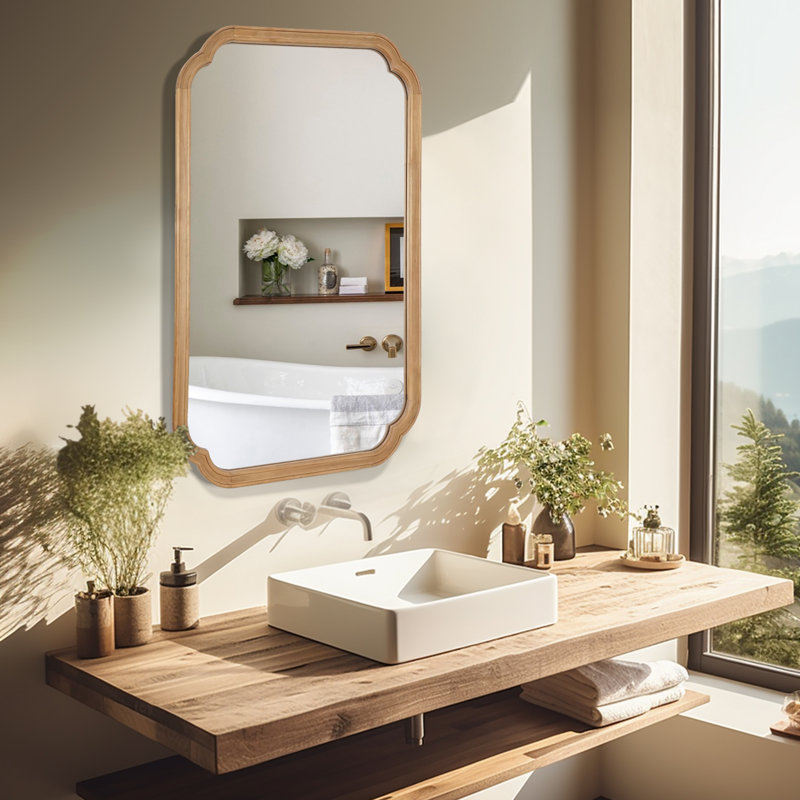 Miroir mural Ali, 36 po x 24 po, 1, Bois naturel