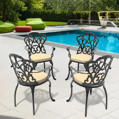 Cast Aluminum Patio Dining Chair 4Pcs With Frame And Cushions Kitchen Chairs Modern Dining Chairs Outdoor Dining Chairs by Wildon Home