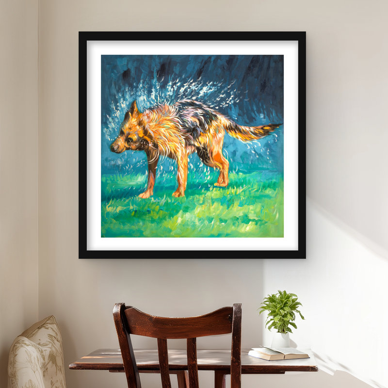 «Spin-Dry Wet German Shepherd - Hyperrealist», reproduction encadrée, H 24 po x l 24 po, Noir