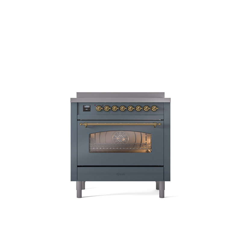 ILVE Nostalgie II 36 in Induction Range, Blue Gray/Brass