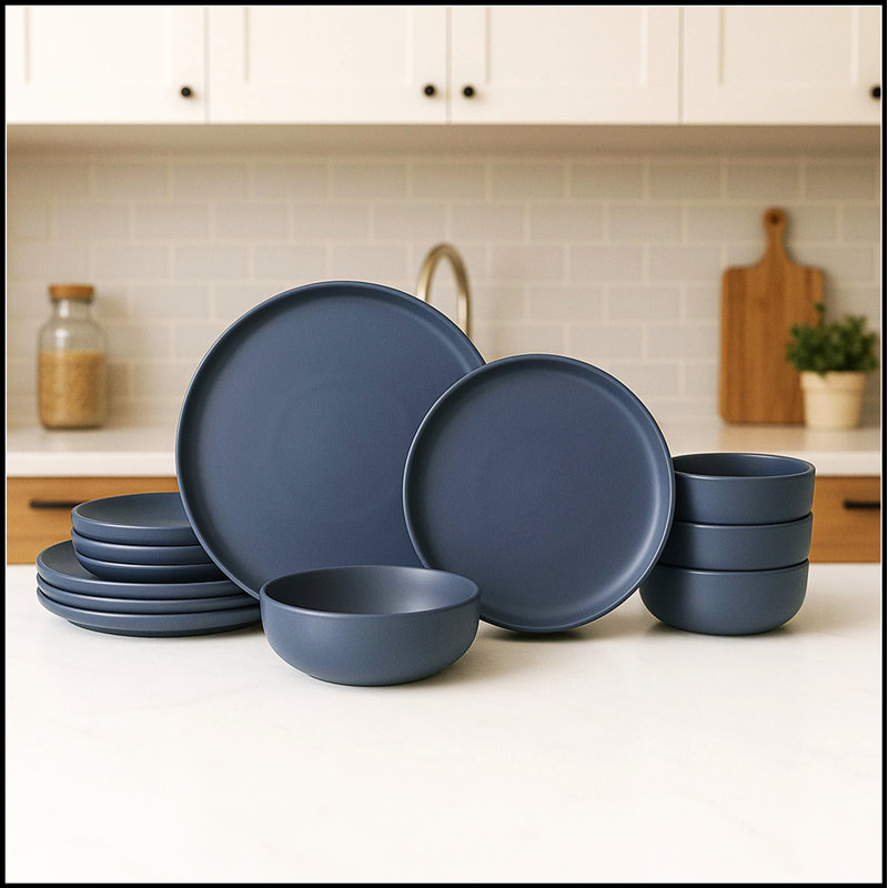 Ensemble de 12 assiettes à dîner en grès, allant au micro-ondes et au lave-vaisselle, non toxique et empilable pour 4 pièces