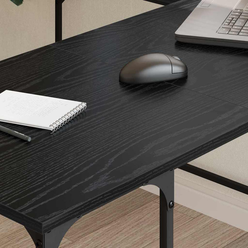 L-Shaped Metal Base Computer Desk, Black Oak, 75cm. H x 139cm. W x 139cm. D