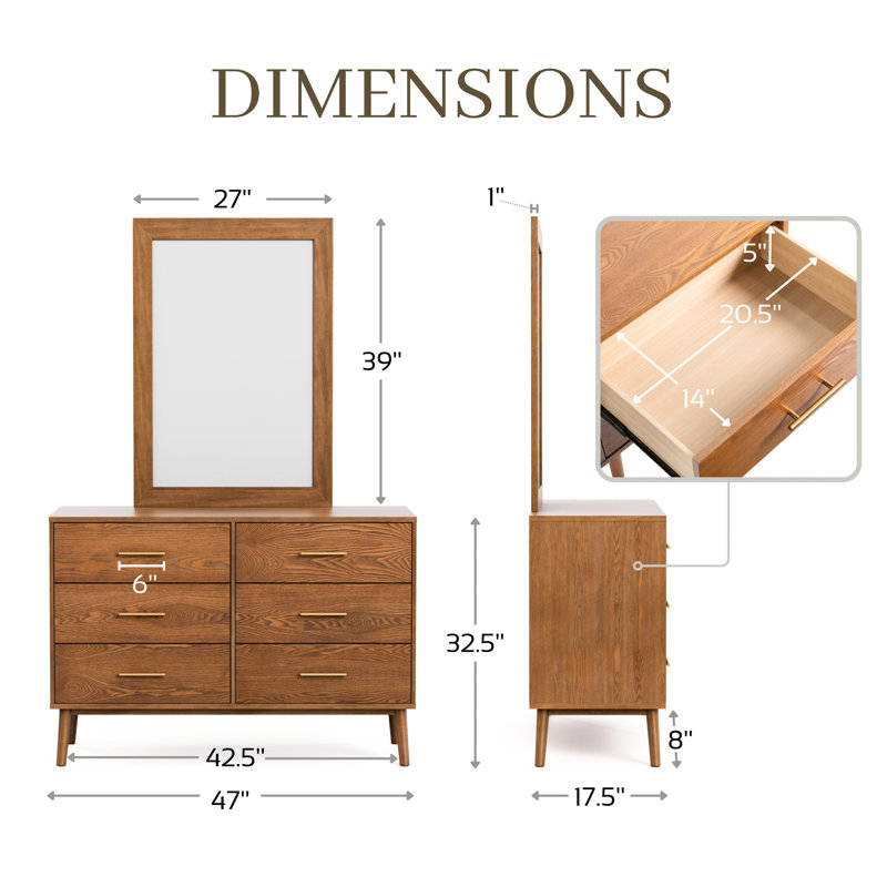 Nevio 6-Drawer Dresser With Mirror