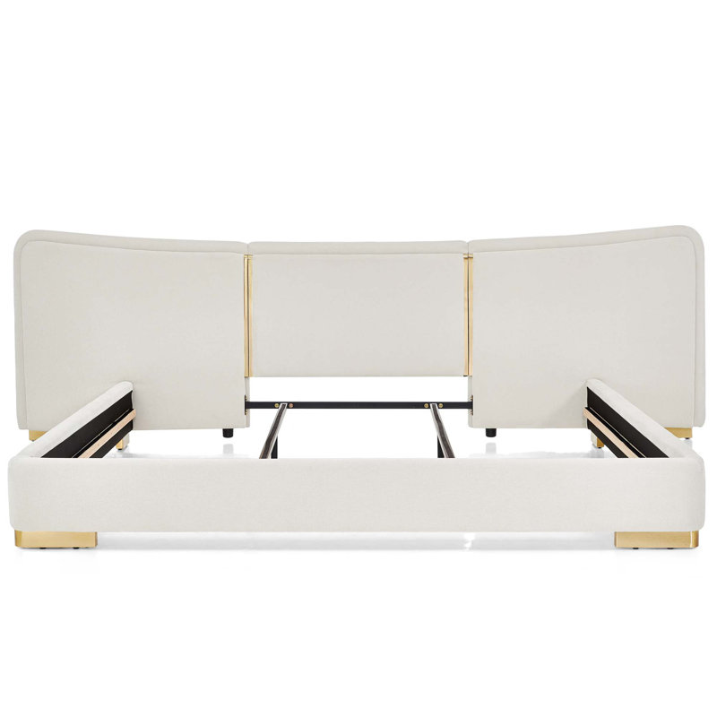 Lit plateforme moderne avec tête de lit courbée et support en métal renforcé, Beige