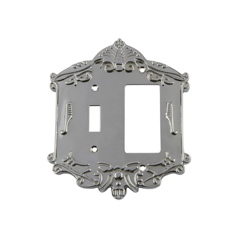 Victorian 2-Gang Toggle Light Switch / Rocker Combination Wall Plate, Bright Chrome