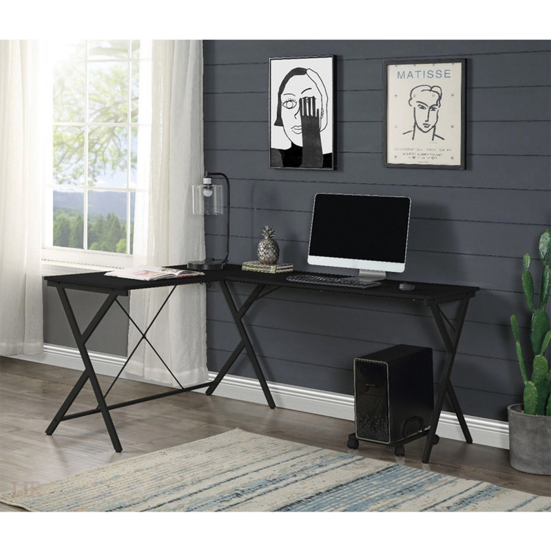 Bureau d'ordinateur en L Photiades, Duplicata noir, H 28 po x l 62 po x P 47 po