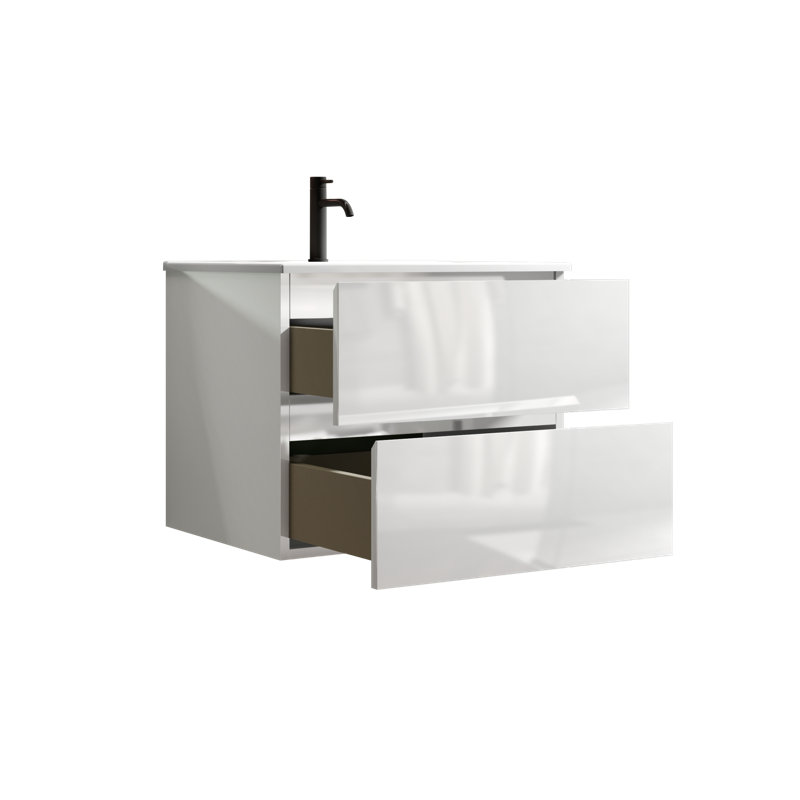 Sleek Wall-mounted 24" White Glossy Bathroom Vanity With Ceramic Sink, Single Faucet Hole, And Ample Storage, Pre-assembled