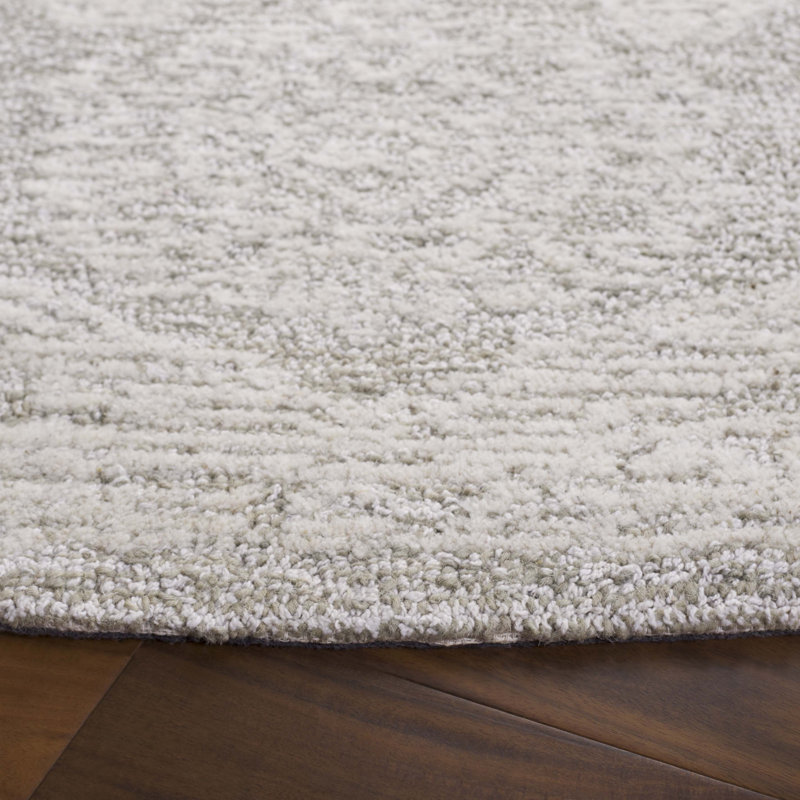 Daneshia Ebony Hand Tufted Wool/Cotton Oriental Rug in Ivory/Grey, Round 6'