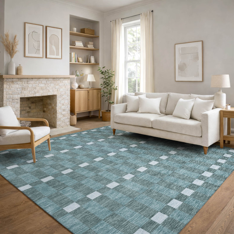 Villers Washable Geometric Indoor/Outdoor Rug, Sarcelle, 3 pi x 5 pi
