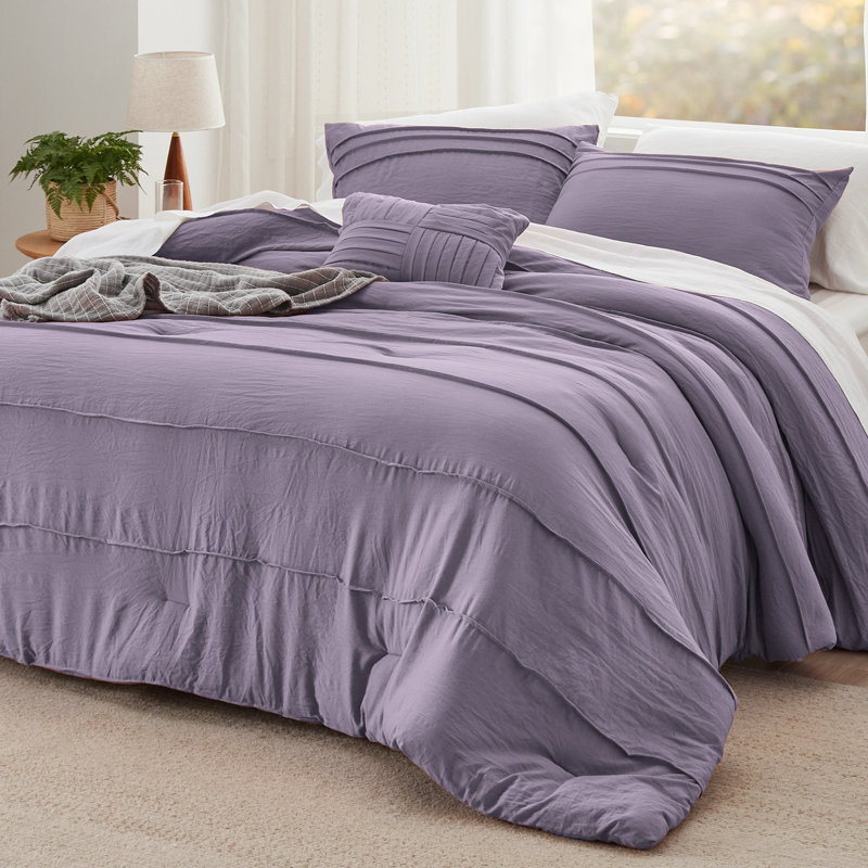 Ensemble d'édredon Literie Boho - Conception à plis pincés pour toutes les saisons, ensemble de literie douce, Mauve