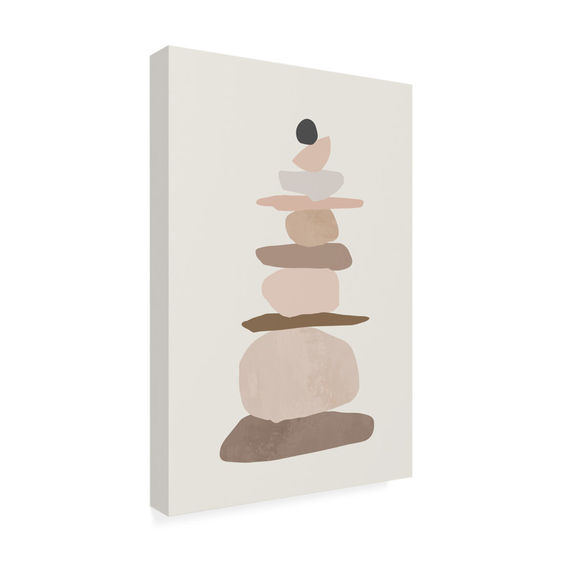 Vertical Abstract Rock Balancing Art Canvas in Neutral Tones