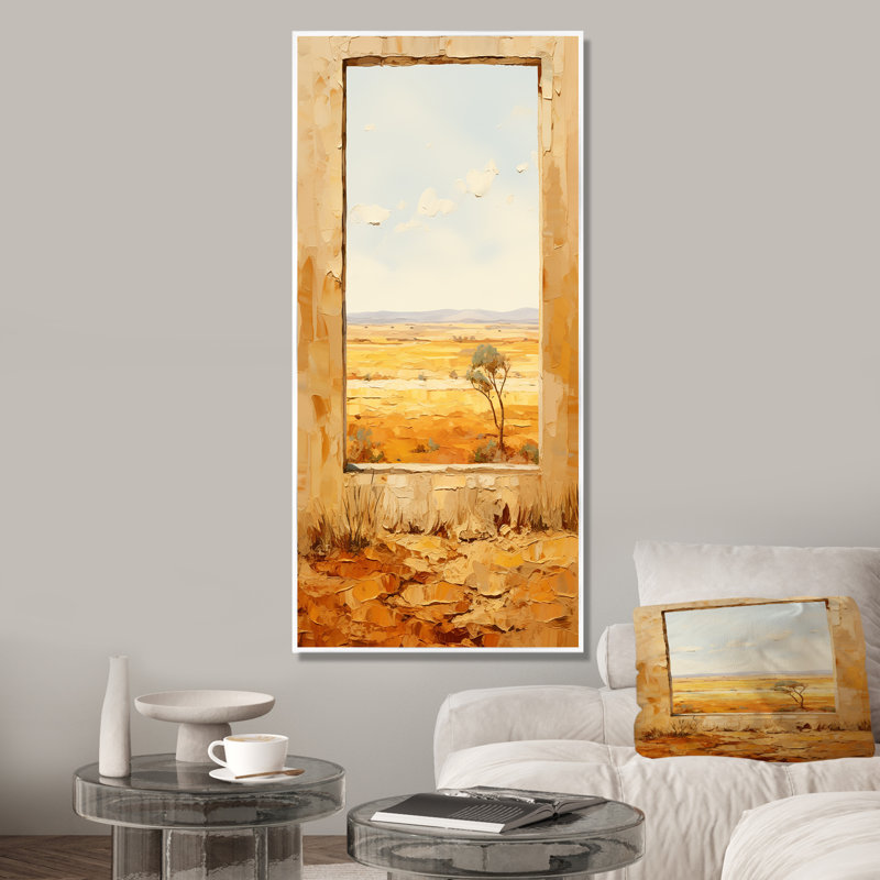 Été, pré, horizon, ferme, fenêtres II, Cadre flottant blanc, H 20 po x l 12 po