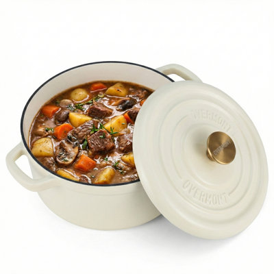 Overmont 5QT Enameled Cast Iron Dutch Oven with Dual Handles, Heavy-Duty Pot with Cookbook and Cotton Potholders for Braising, Roasting, and Baking