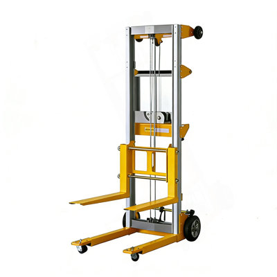 Yellow Fixed-Base Manual Hand Crank Stacker,400Lbs Capacity, 122Max Lift Height