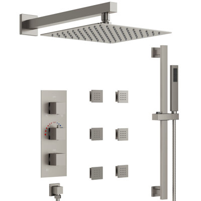 Système de douche thermostatique, robinet de douche à pluie haute pression 12 "avec valve brute